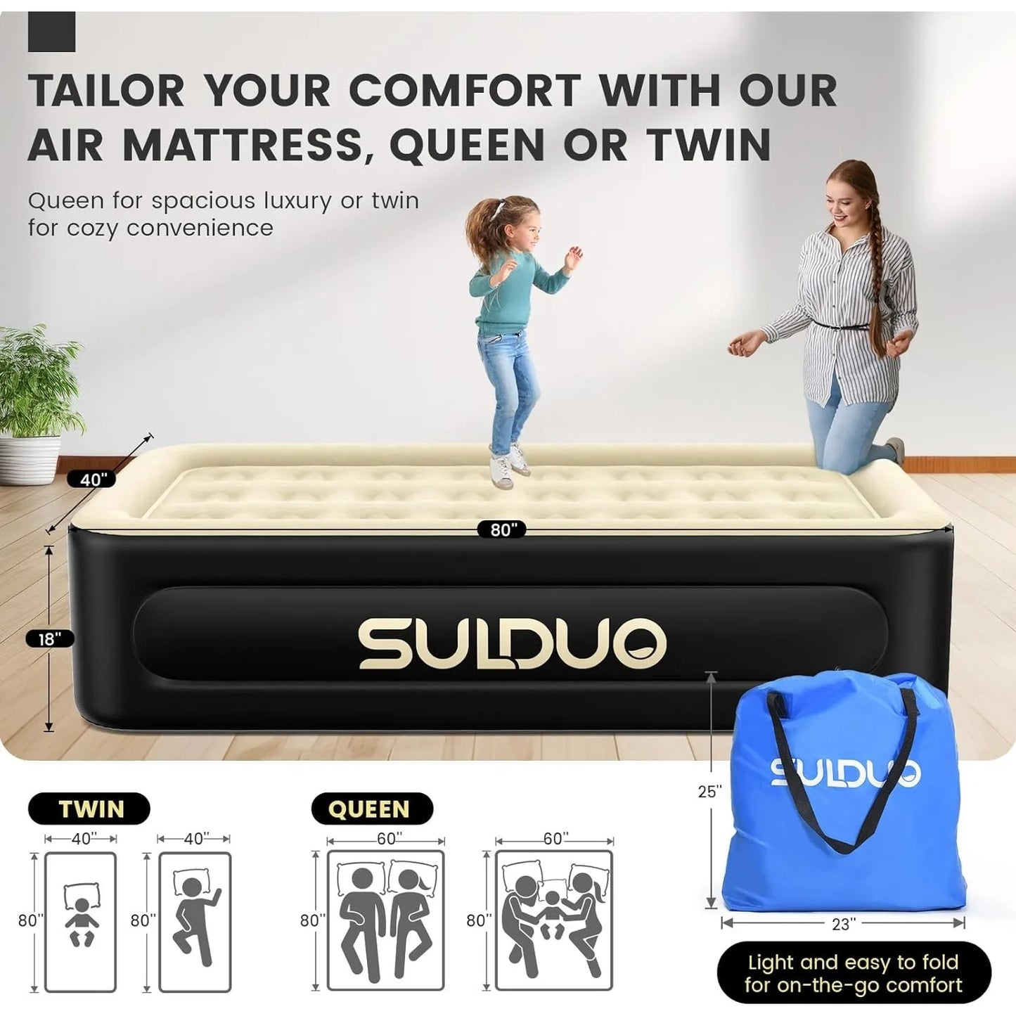 Twin Air Mattress with Built in Pump Raised Bed 18''High