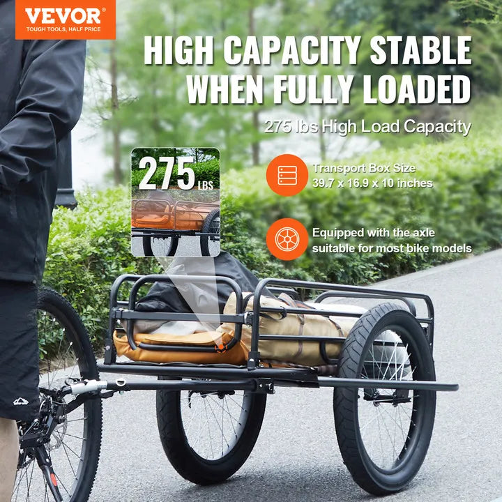 VEVOR 275 lbs Bike Cargo Trailer Bicycle Wagon Cart Foldable Compact Storage with Universal Hitch 20" Wheels fits Most Bike