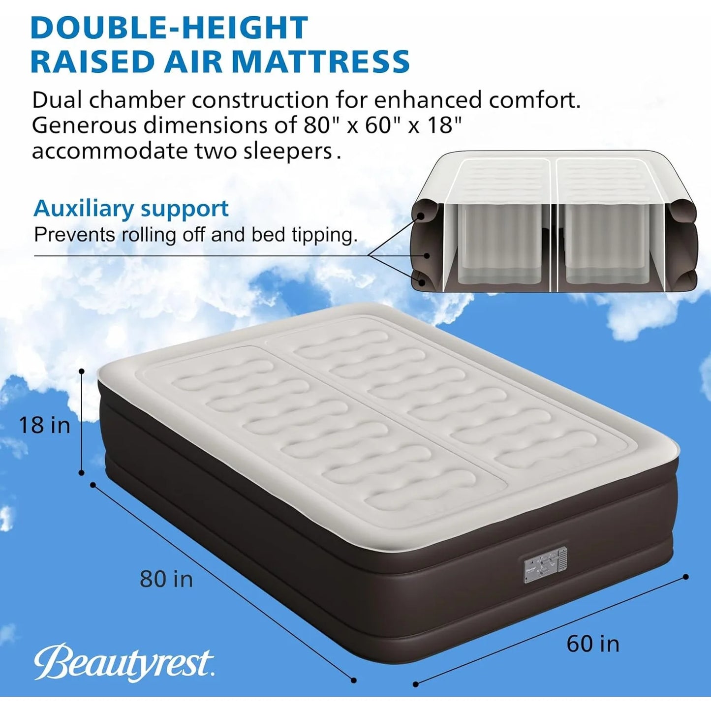 Duet 18" Queen Air Mattress - Dual Control Sleep Zones Edge Support, Built-in High-Speed Pump