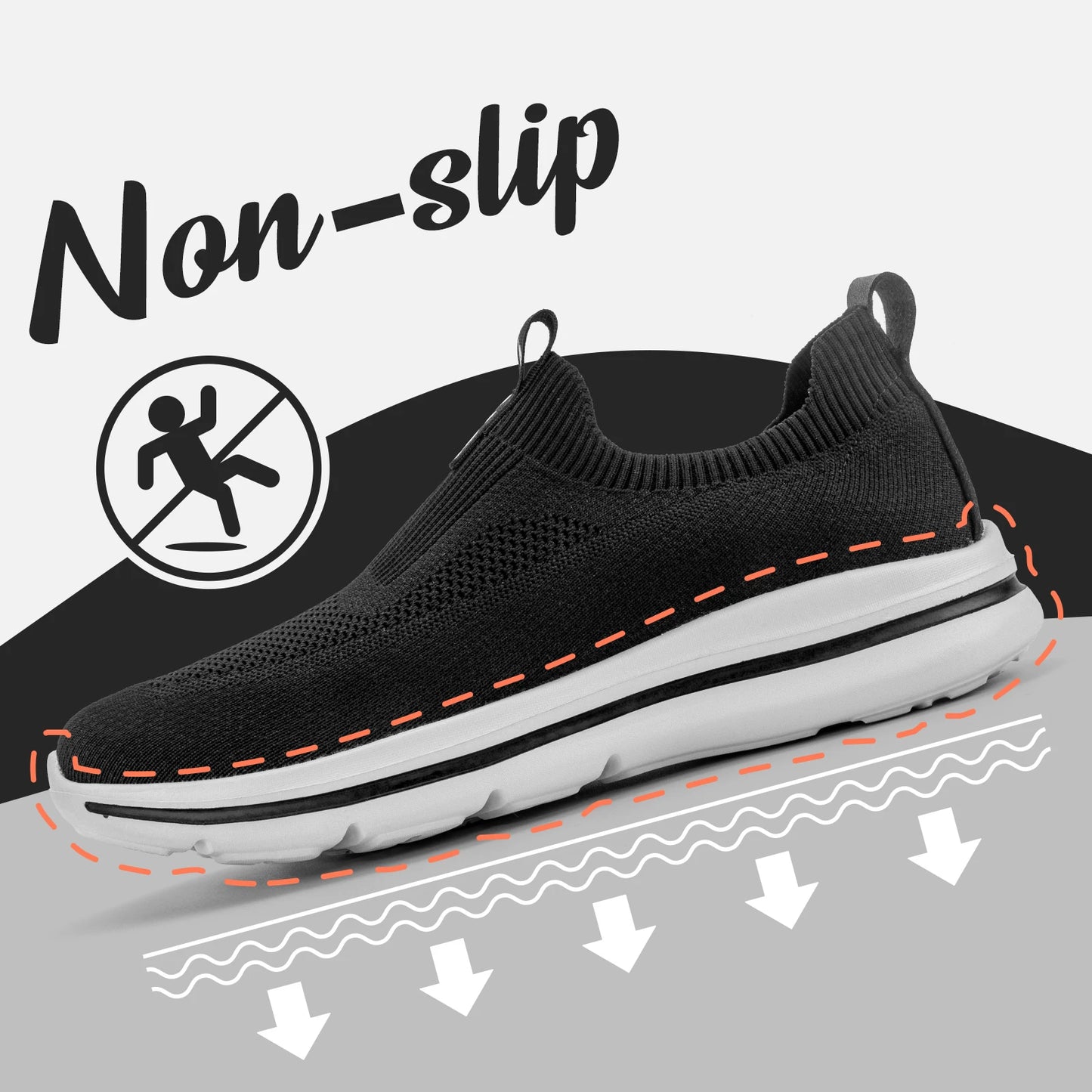 Men Sneakers Walking Shoes for Man Black Slip On Casual Shoes Athletic Lightweight Breathable Mesh Knit Running Shoes