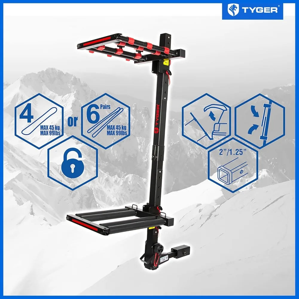 Folding Hitch-Mounted Ski/Snowboard Rack