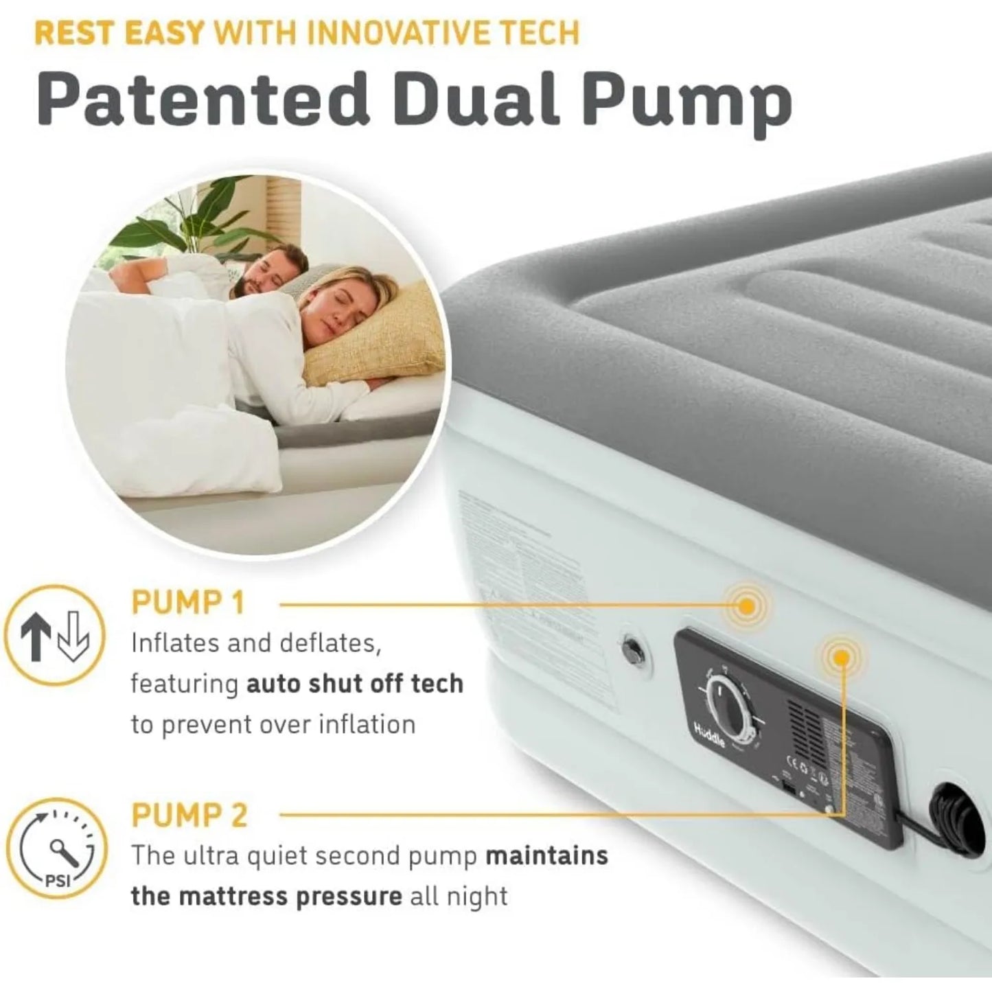 Huddle Luxury Air Bed with Patented Dual Pump SlumberGuard™ Premium Technology