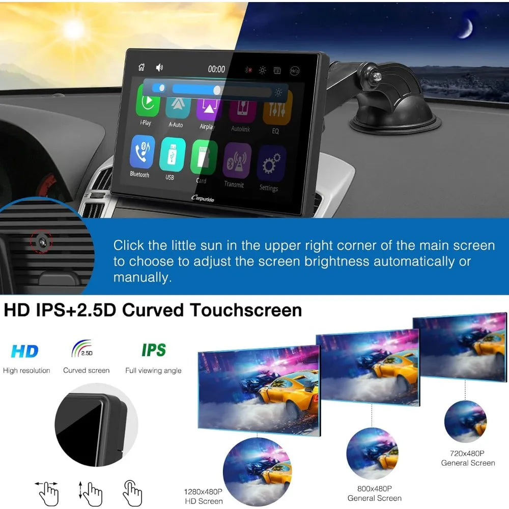 Portable Carplay & Android Auto with Dula Bluetooth, 9 inch 1080P Touch Screen, Mirror Link/GPS/Siri/FM