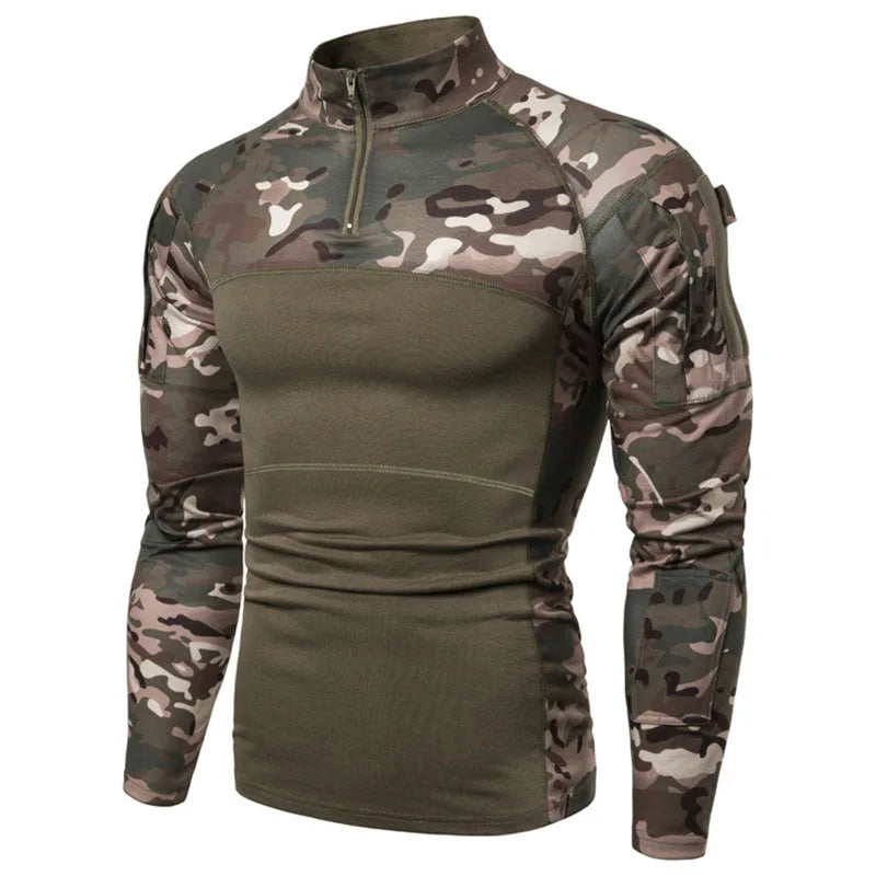 2024 Men's Military T-shirt Outdoor Elastic Fitness Camo Tactical Tops Long sleeved