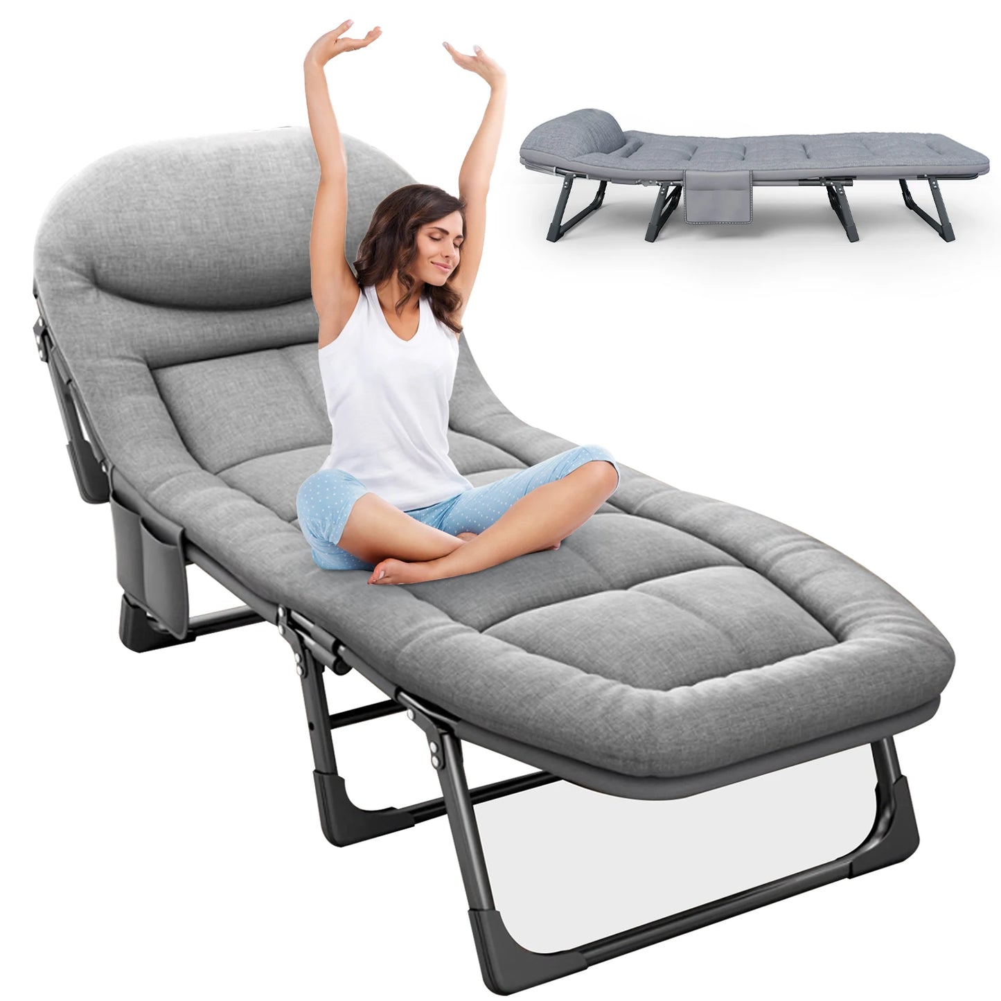 Sleeping Cots for Adults 6 Positions, Portable & Foldable Bed with Mattress and Pillow, Heavy Duty Sturdy Frame