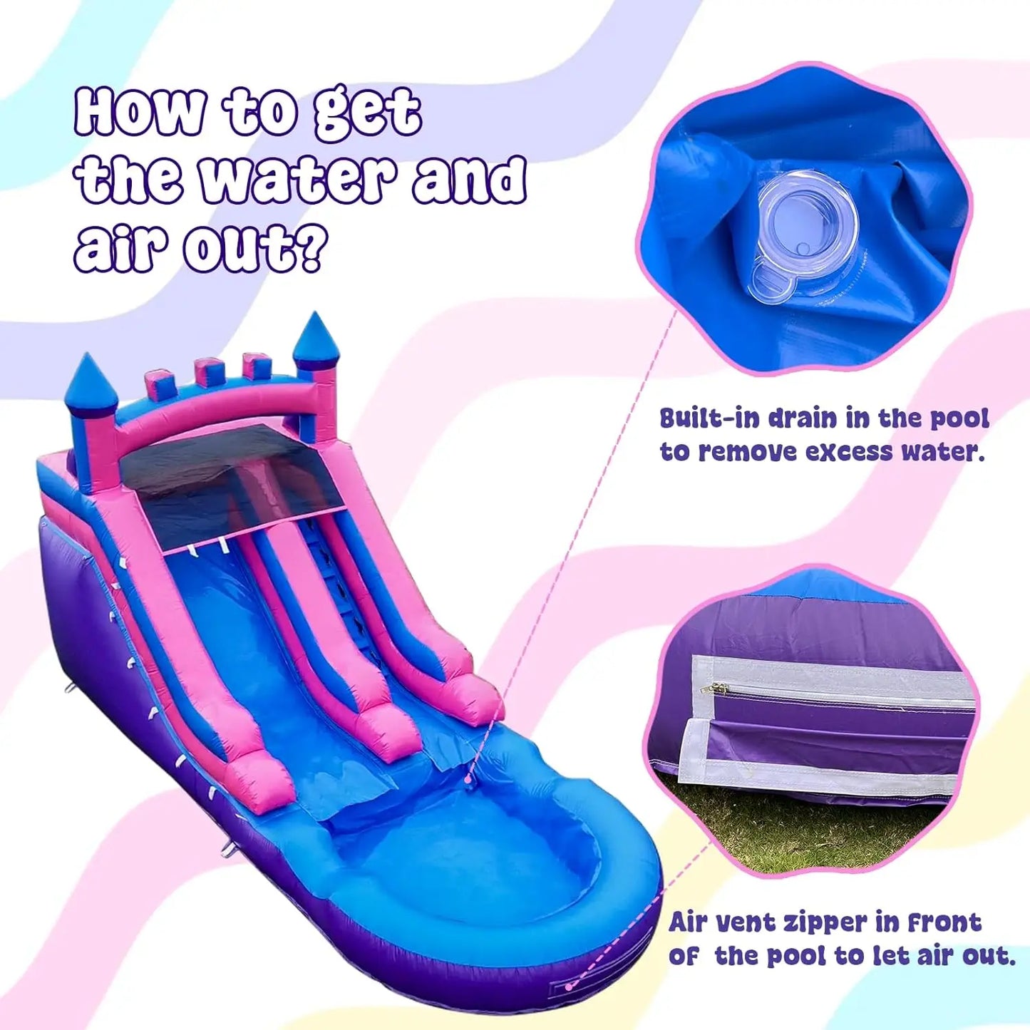 21ft Commercial Grade Navy and Purple Inflatable Water Slide with Splash Pool