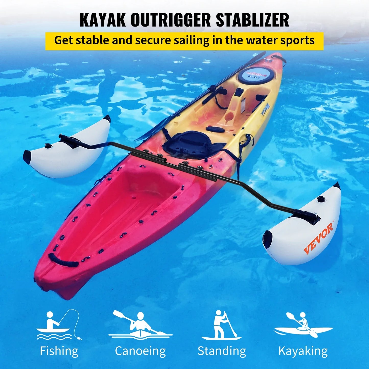 VEVOR Kayak Stabilizer PVC Inflatable Float Standing Float Stabilizer with Sidekick Arms Rod for Kayaks Canoes Fishing Boats