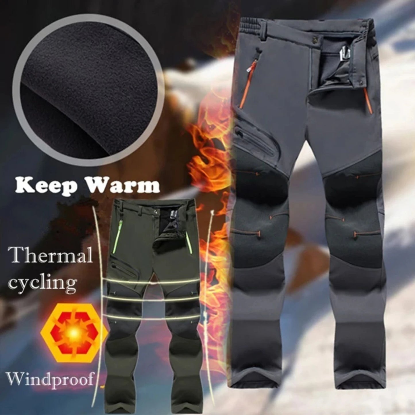 New Men Elastic Fleece Outdoor Winter Warm Pants