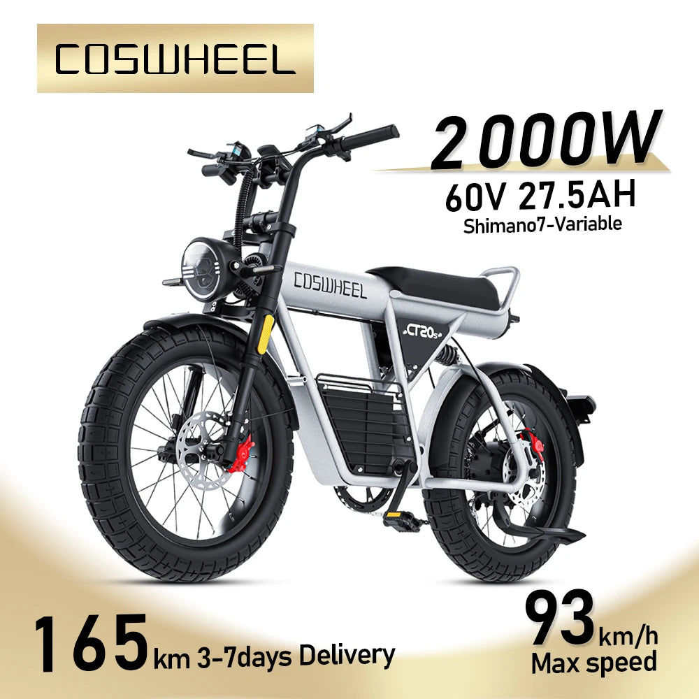 Electric Bike 2000W Motorcyle Ebike 20 Inch FatTire Bicycle 60V 27.5AH Battery Fatbike Bikes Electric Bicycle For Adults