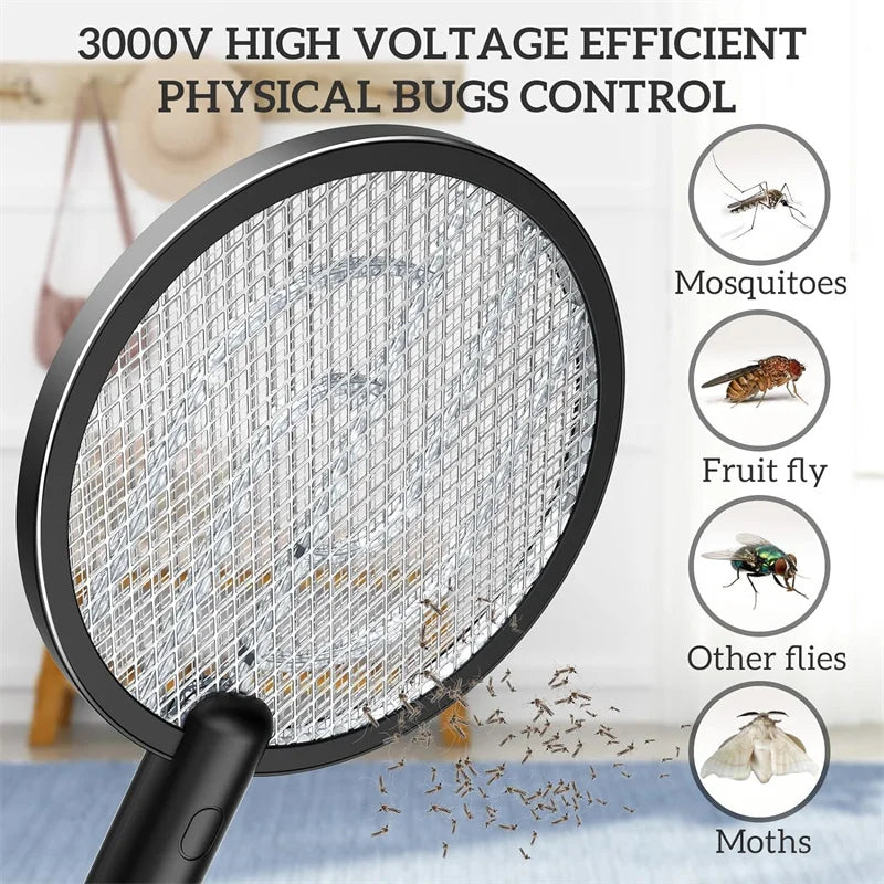 Electric Fly Swatter 4000V Bug Zapper Racket Fly Swatter with Battery Rechargeable Mosquito Killer