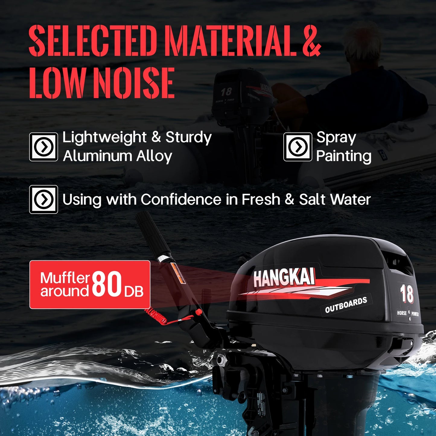 Outboard Motor 18HP 2-stroke, Heavy-Duty Outboard Motor Boat Engine