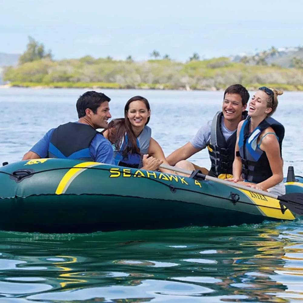 Seahawk Inflatable Boat Series: Includes Deluxe Aluminum Oars and High-Output Pump – SuperStrong PVC – Fishing Rod Holders