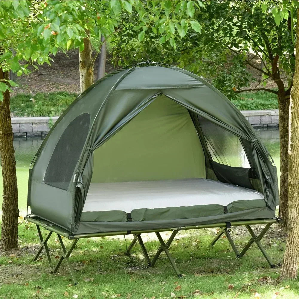 Foldable Camping Cot with Tent, Bedspread and Thick Air Mattress, Camping Bed Tents