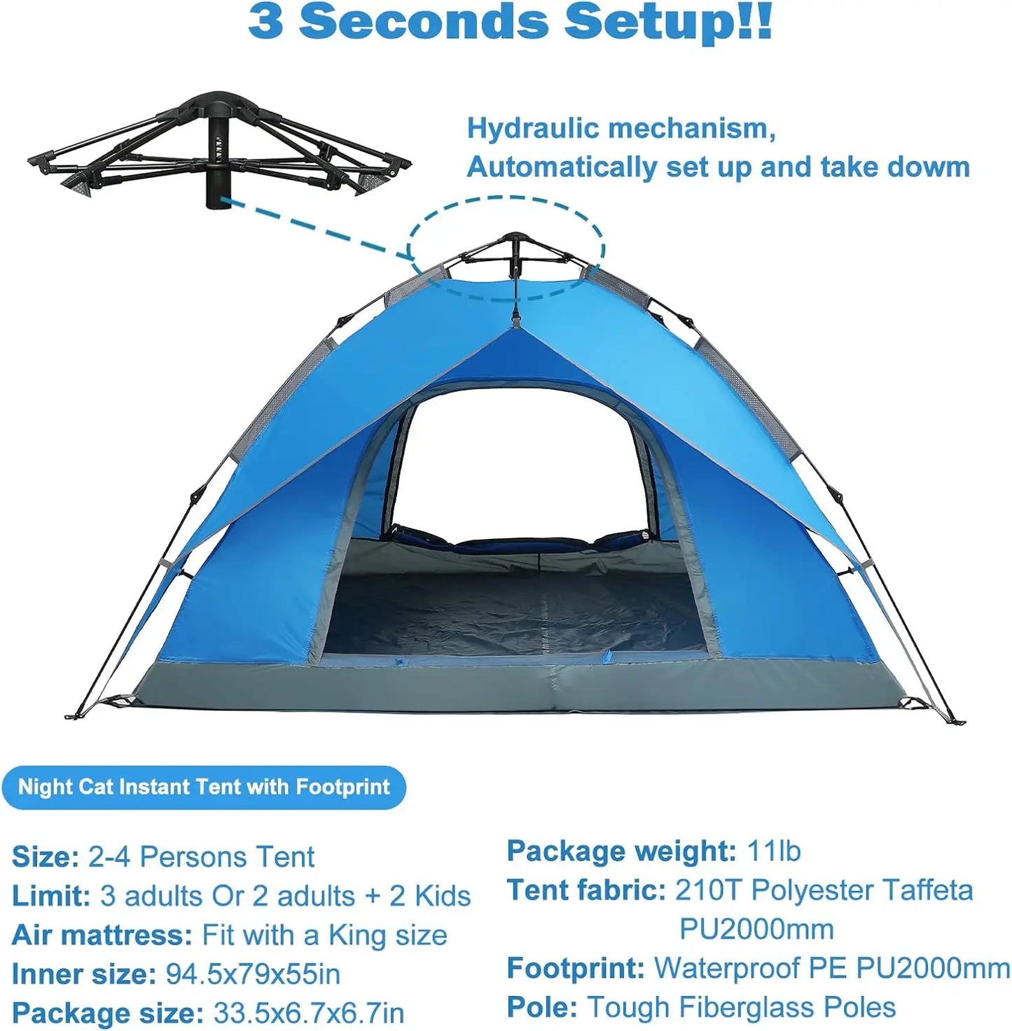 Instant Popup Tents 2-3 Persons with Footprint Tarp Easy Setup