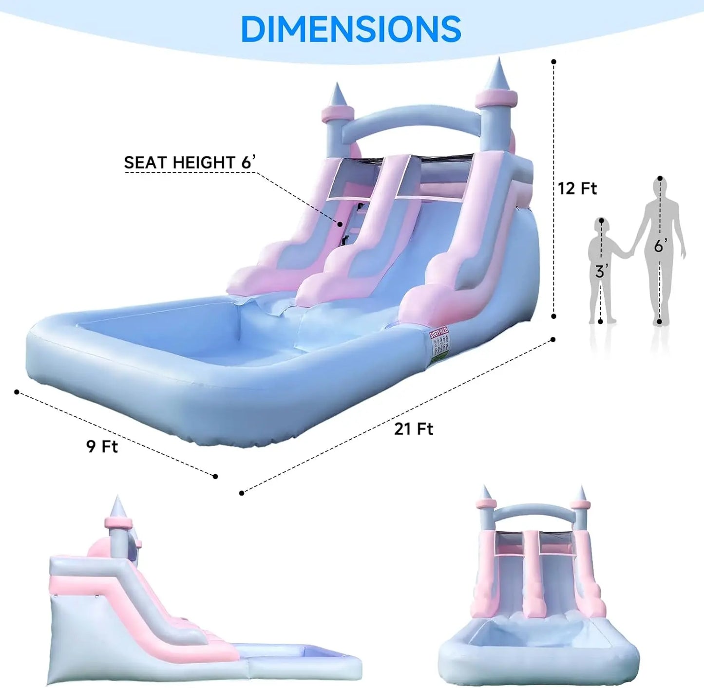 21ft Commercial Grade Blue And Pink Inflatable Water Slide with Splash Pool