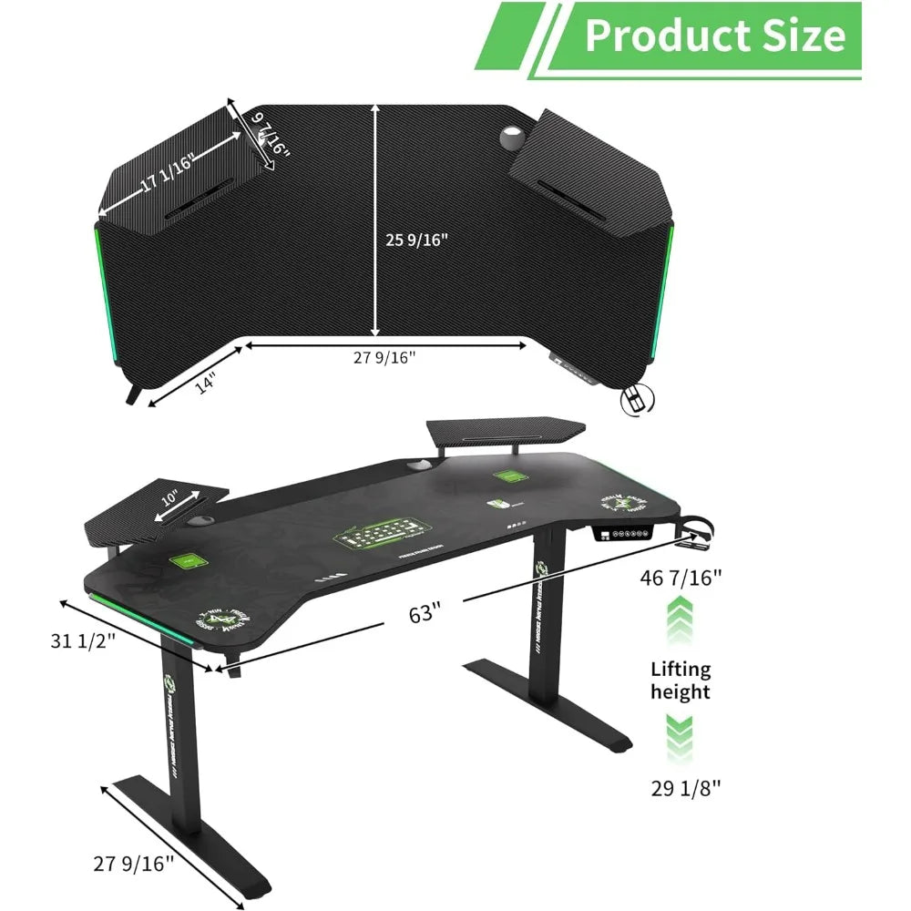 Gaming Desk, Wing-Shaped Computer Desk with Full Coverage Mouse Pad