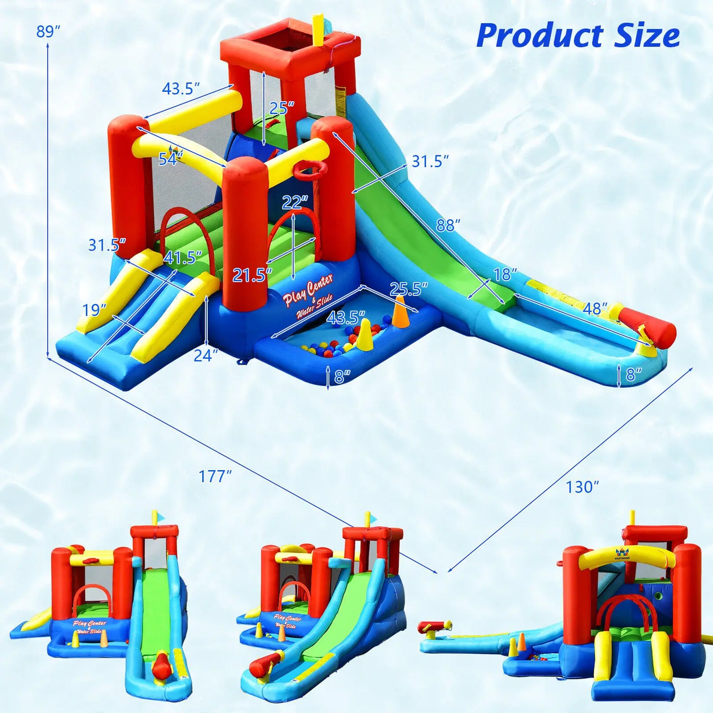 9-in-1 Inflatable Water Slide Kids Bounce Castle Giant Water Park w/ 860W Blower