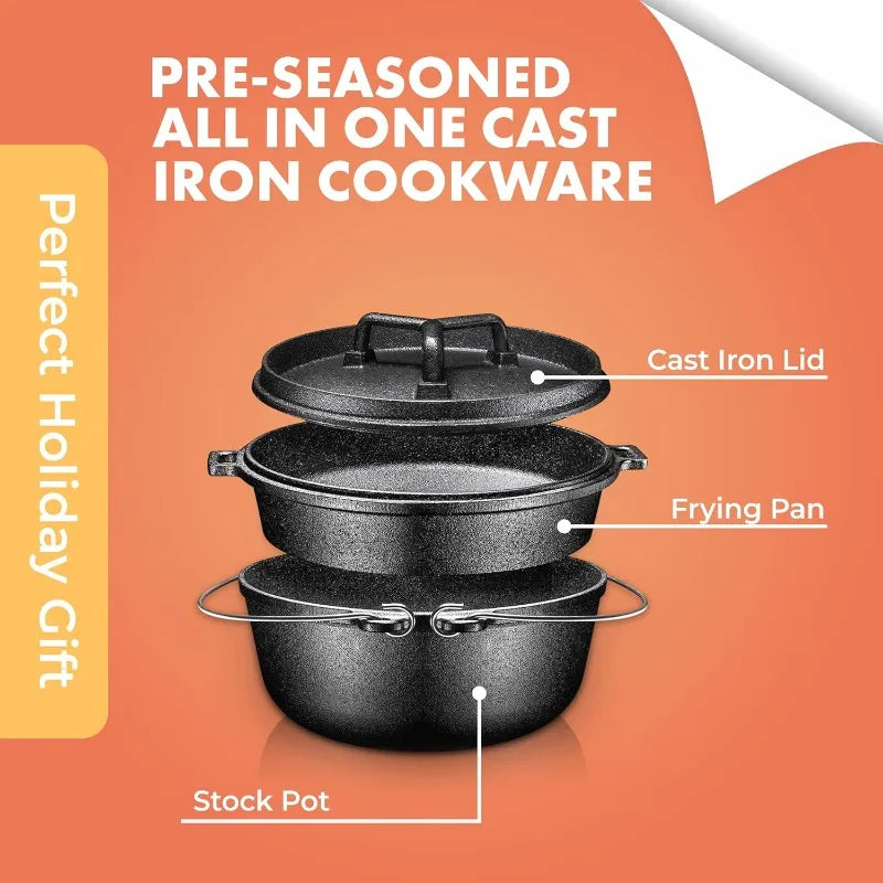 Bruntmor Camping Cooking Set Of 4. Pre Seasoned Cast Iron Pots