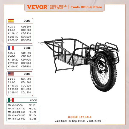 VEVOR Bike Cargo Trailer 70 lbs Load Capacity Heavy-Duty Bicycle Wagon Cart Compact Storage & Quick Release Structure 20" Wheels