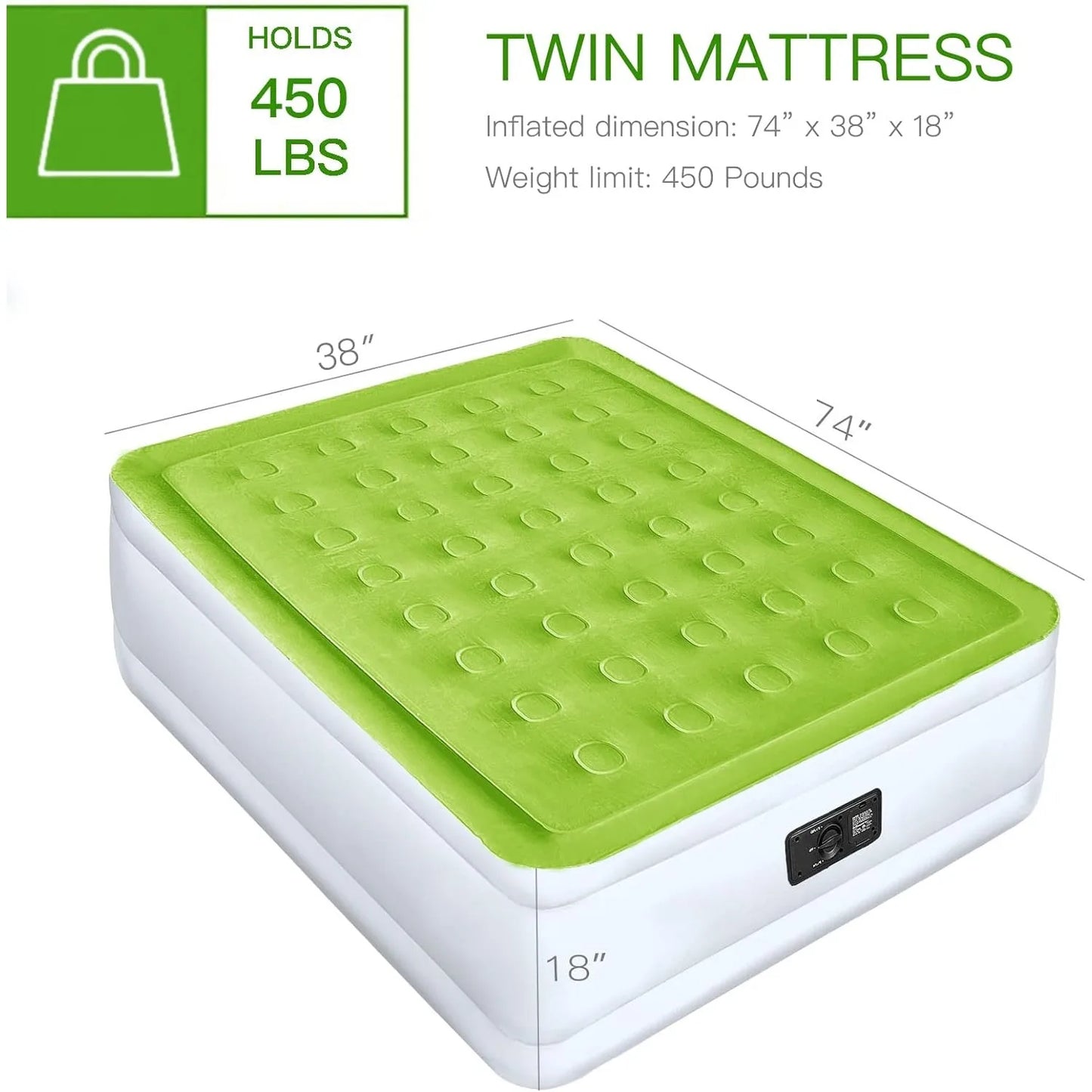 YENING Twin Size Air Mattress with Built in Pump Raised Single Inflatable Bed Blow up Mattressith Camping Airbed 18 Inch Tall