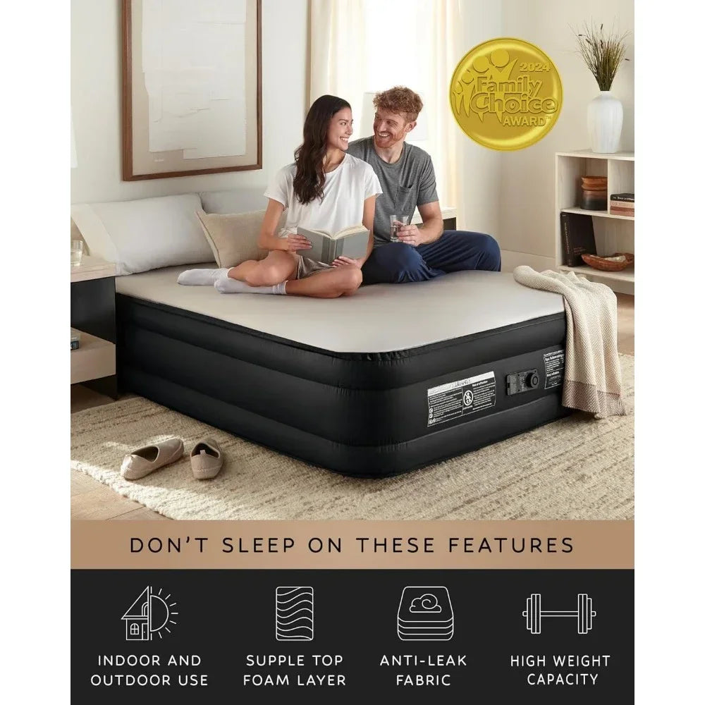 Queen Air Mattress with Built in Pump, Durable Fast & Easy Inflation/Deflation Air Bed Black,18” Luxury Air Mattress