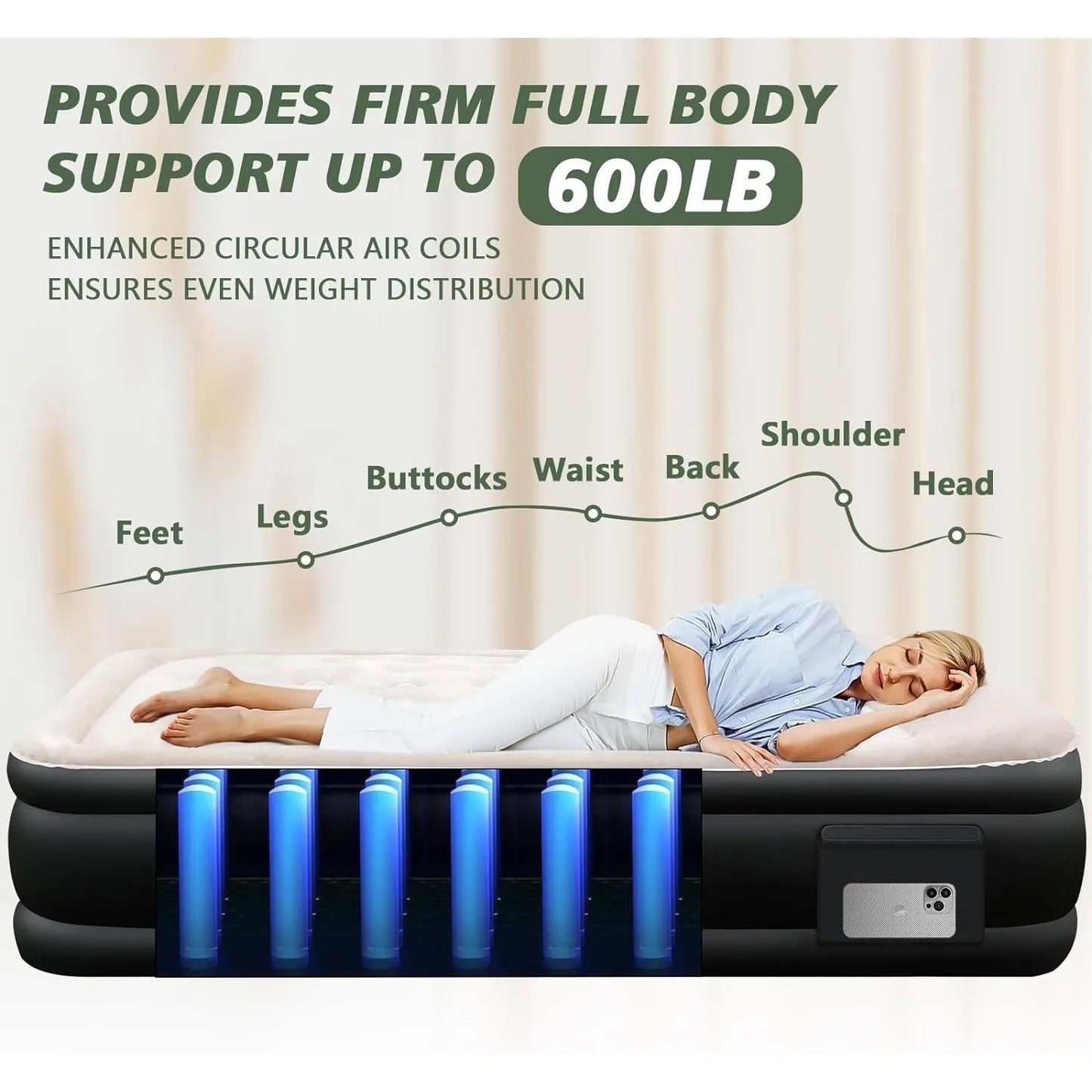 Twin Air Mattress with Built-in Rechargeable Pump Quick Set up Inflatable Mattress under 3 Mins