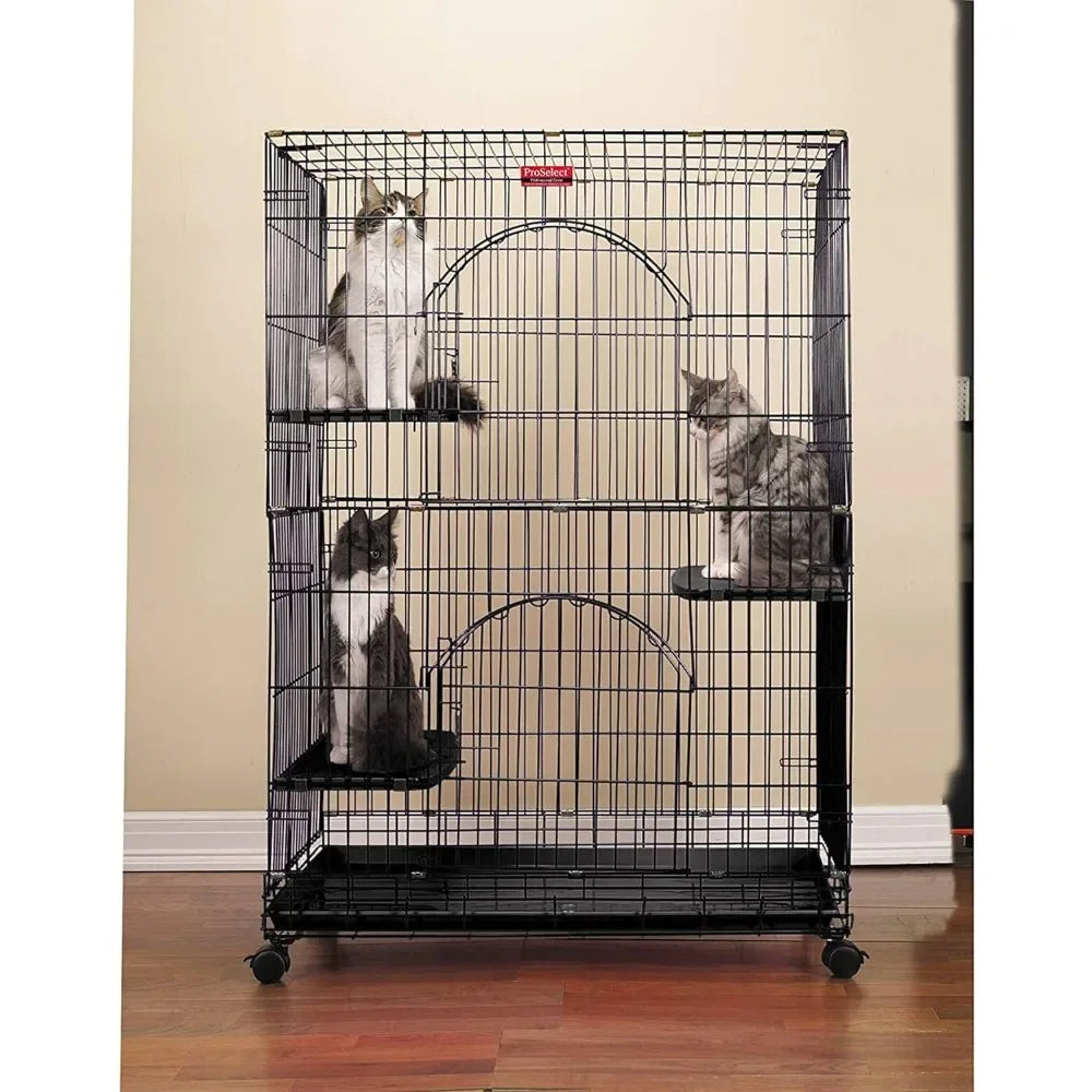 Foldable Cat Cages 48" High-Black Freight Free Large Cage