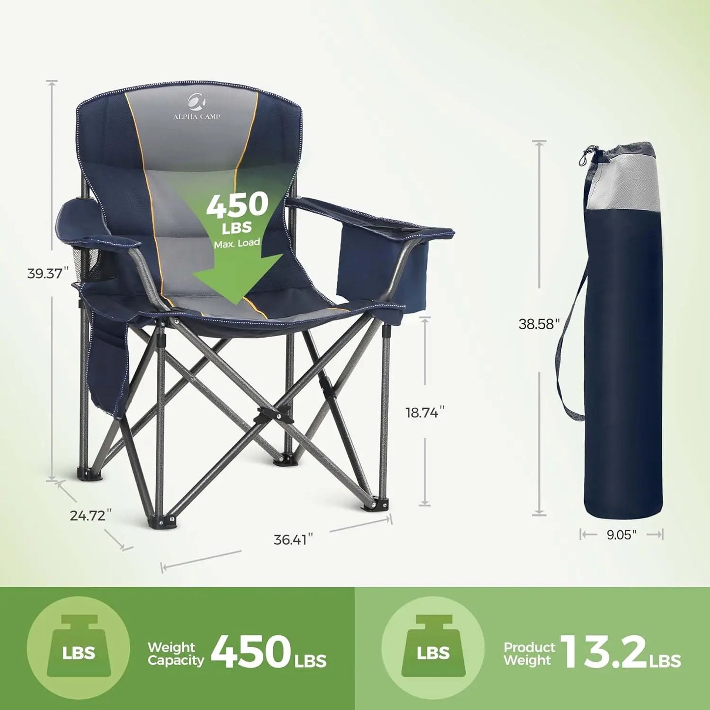 Folding Camping Chair Oversized Heavy Duty Padded Outdoor Chair