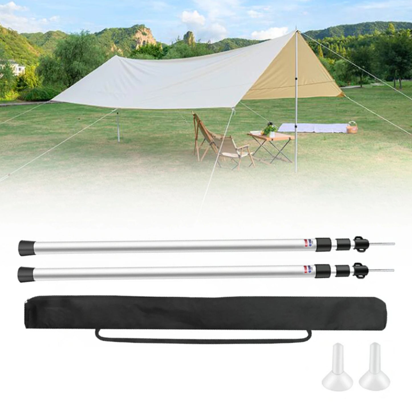 2Pcs 90" Telescoping Tent Canopy Poles Adjustable Aluminum Alloy