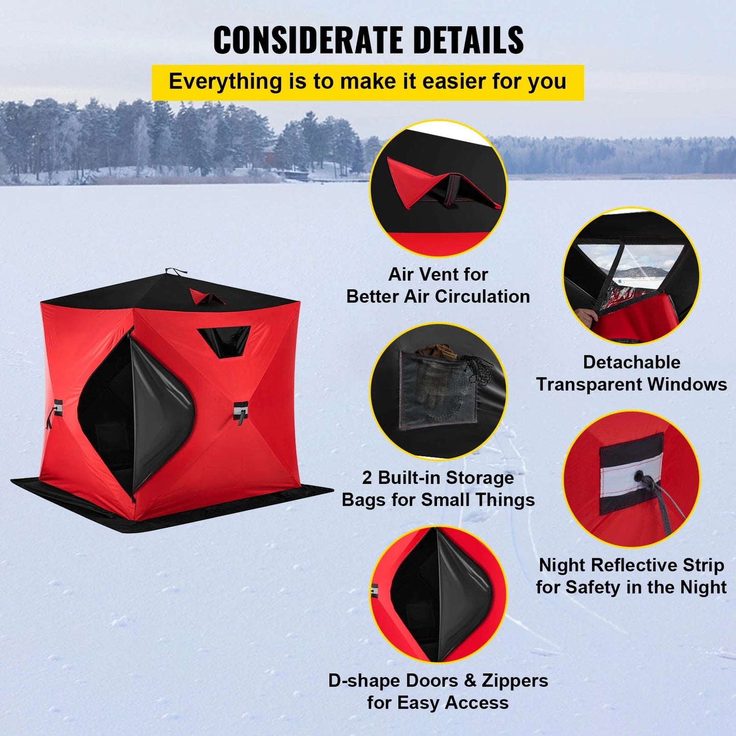 VEVOR Ice Fishing Tent Warm Winter Large Space Thick Camping Outdoor Windproof Waterproof