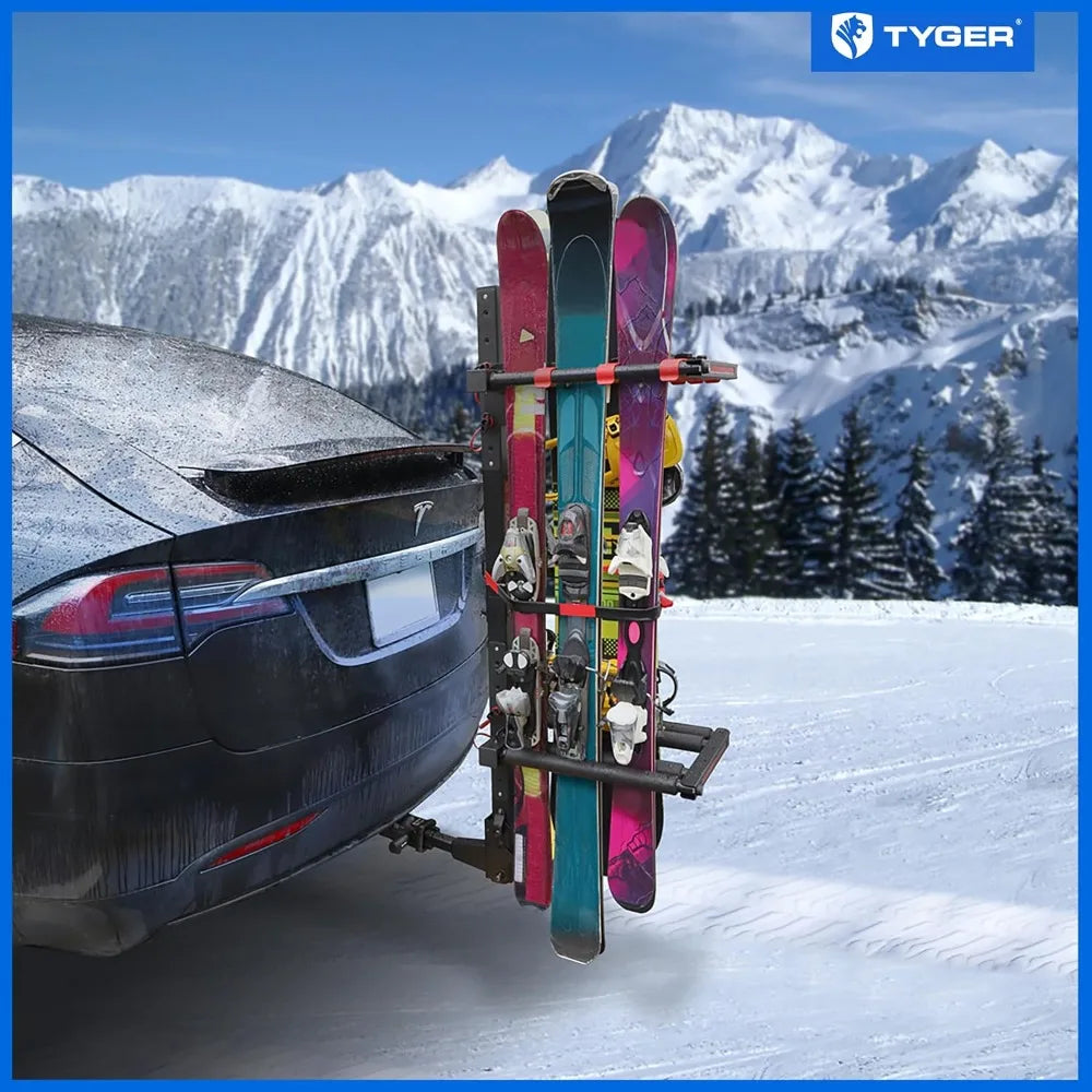 Folding Hitch-Mounted Ski/Snowboard Rack