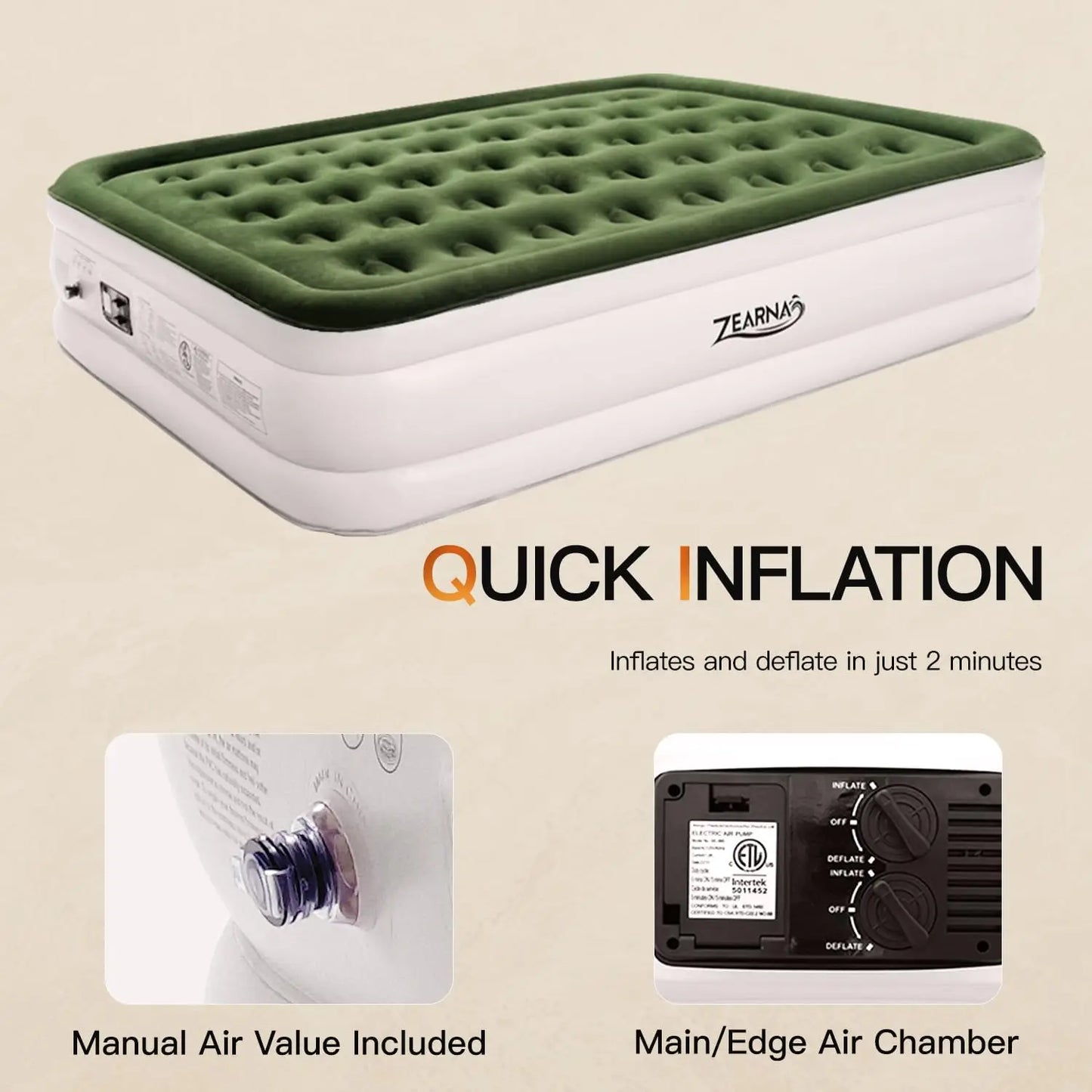 Queen with Built in Pump - Upgraded Blow Up Bed, 2 Mins Quick Self Inflatable with Double Air Chamber, 16"/650lbs