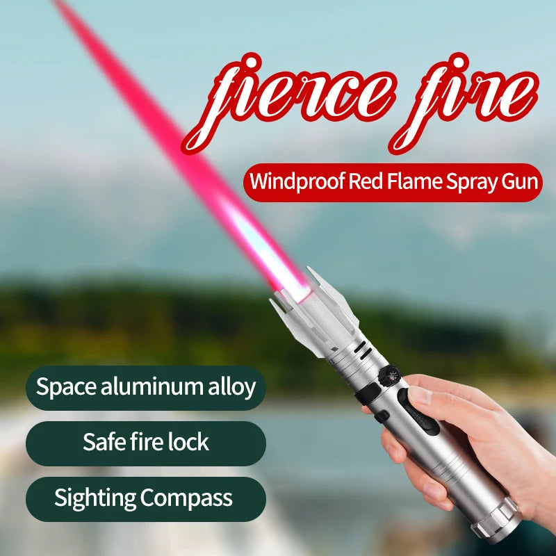 Metal Lightsaber Style Gas Lighter Powerful Red Flame Turbine Jet Torch