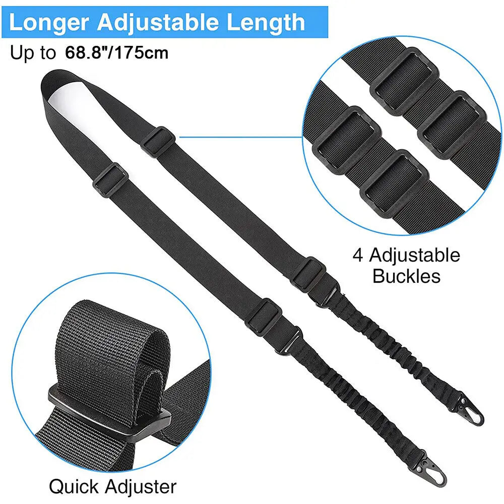 Tactical 2 Point Rifle Gun Sling w/ D Ring Adjustable Strap