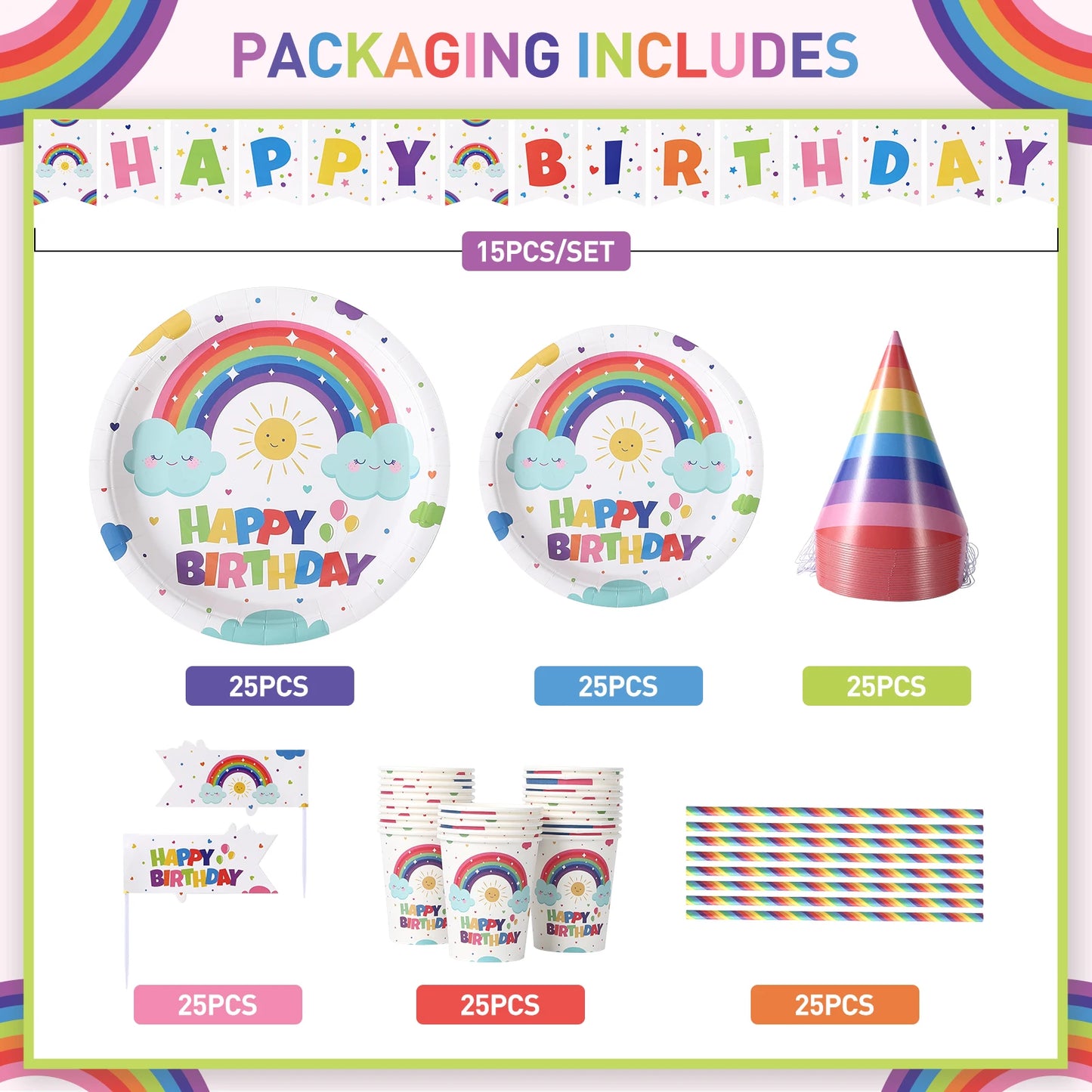 151PCS Disposable Paper Cutlery Set, Happy Birthday Pattern