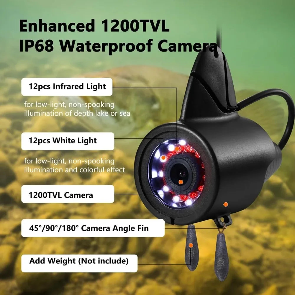 Underwater Fishing Camera DVR w/Bracket 7 inch Ice Fishing Camera Underwater, 32GB Card,1200TVL Portable Ice Fishing Fish Finder