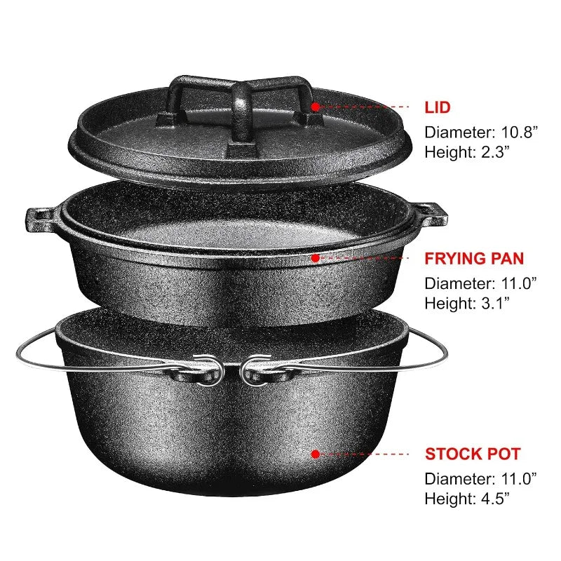 Bruntmor Camping Cooking Set Of 4. Pre Seasoned Cast Iron Pots