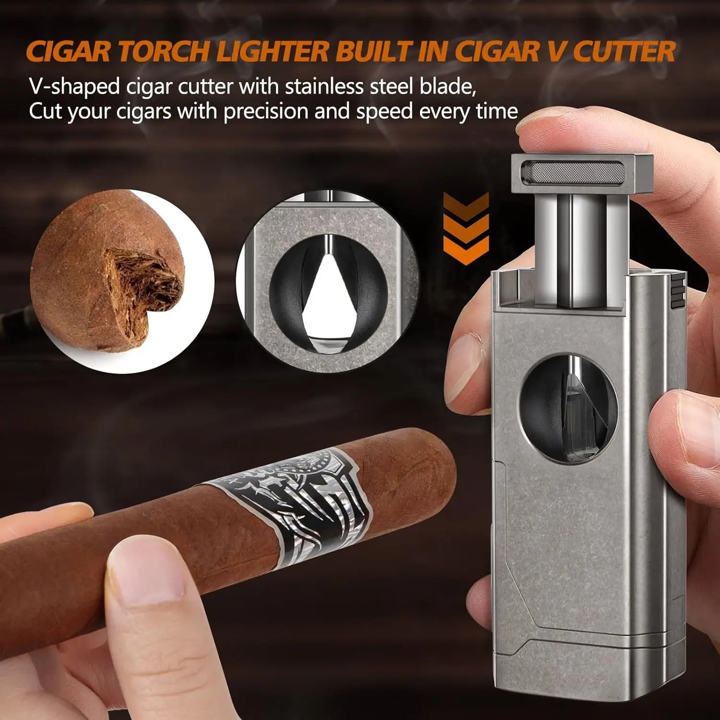 Scotte Cigar Lighter 4 Jet Flame,Refillable Butane Lighter