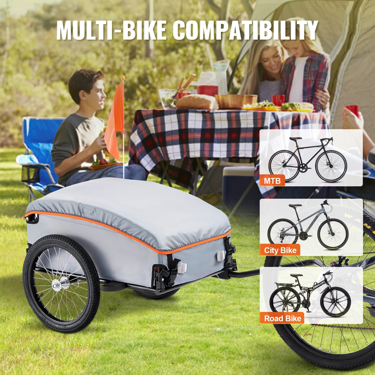 VEVOR 100lbs Bike Cargo Trailer Foldable Bicycle Wagon Cart with Waterproof Cover & Safe Reflectors Fits 22"-28" Bike Wheel