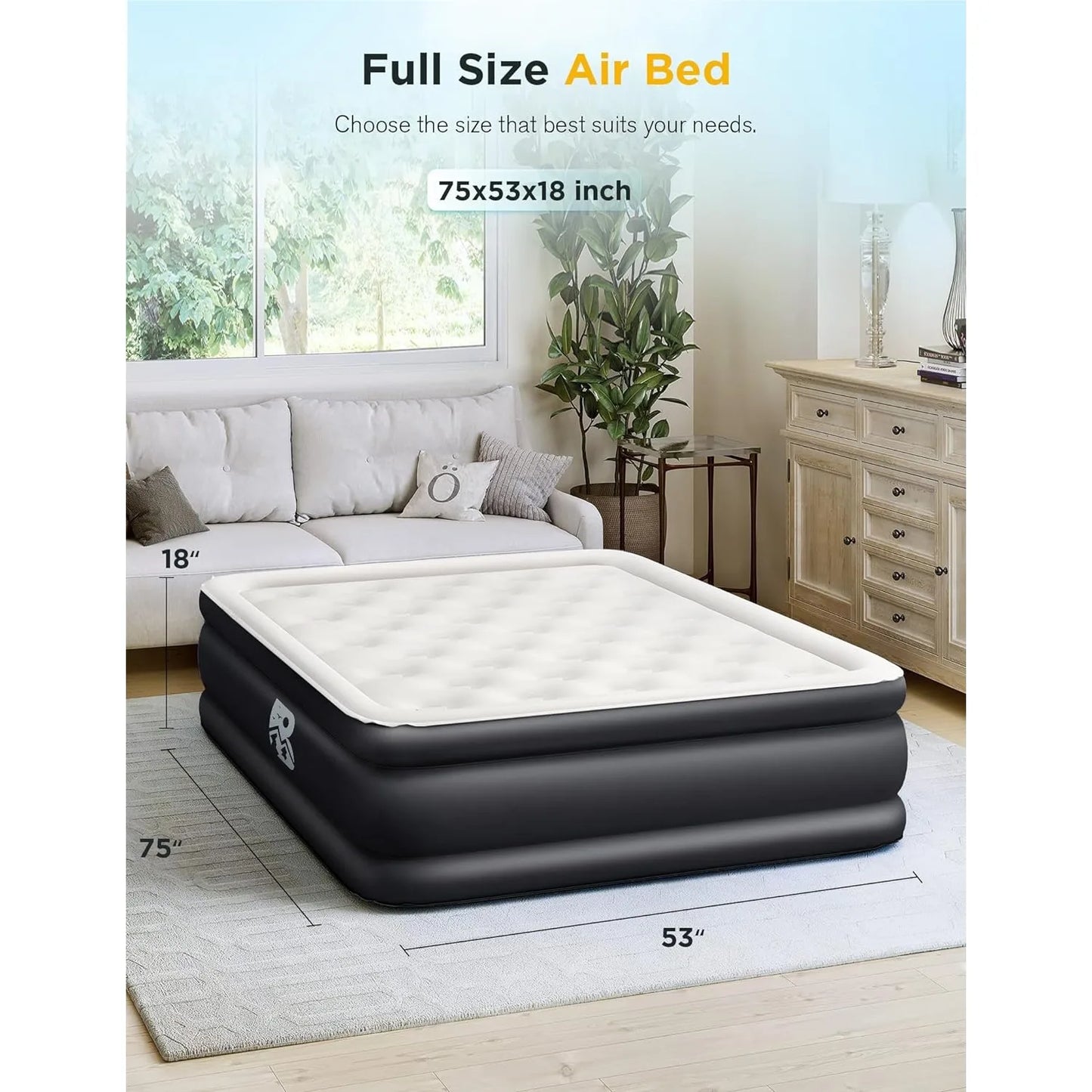 Air Mattress Full Size XL with Built-in Electric Pump Air Bed Blow-up Airbed Durable for Camping Home Guests & Portable Travel