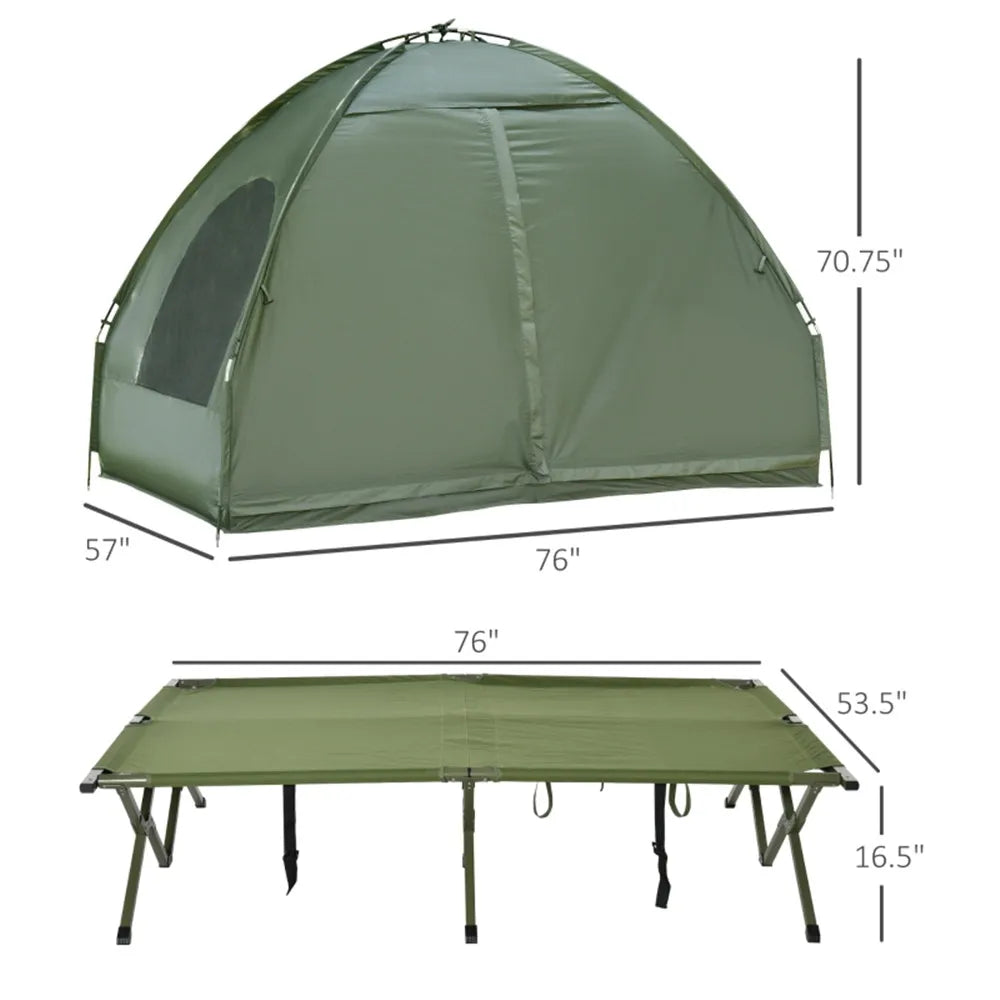 Foldable Camping Cot with Tent, Bedspread and Thick Air Mattress