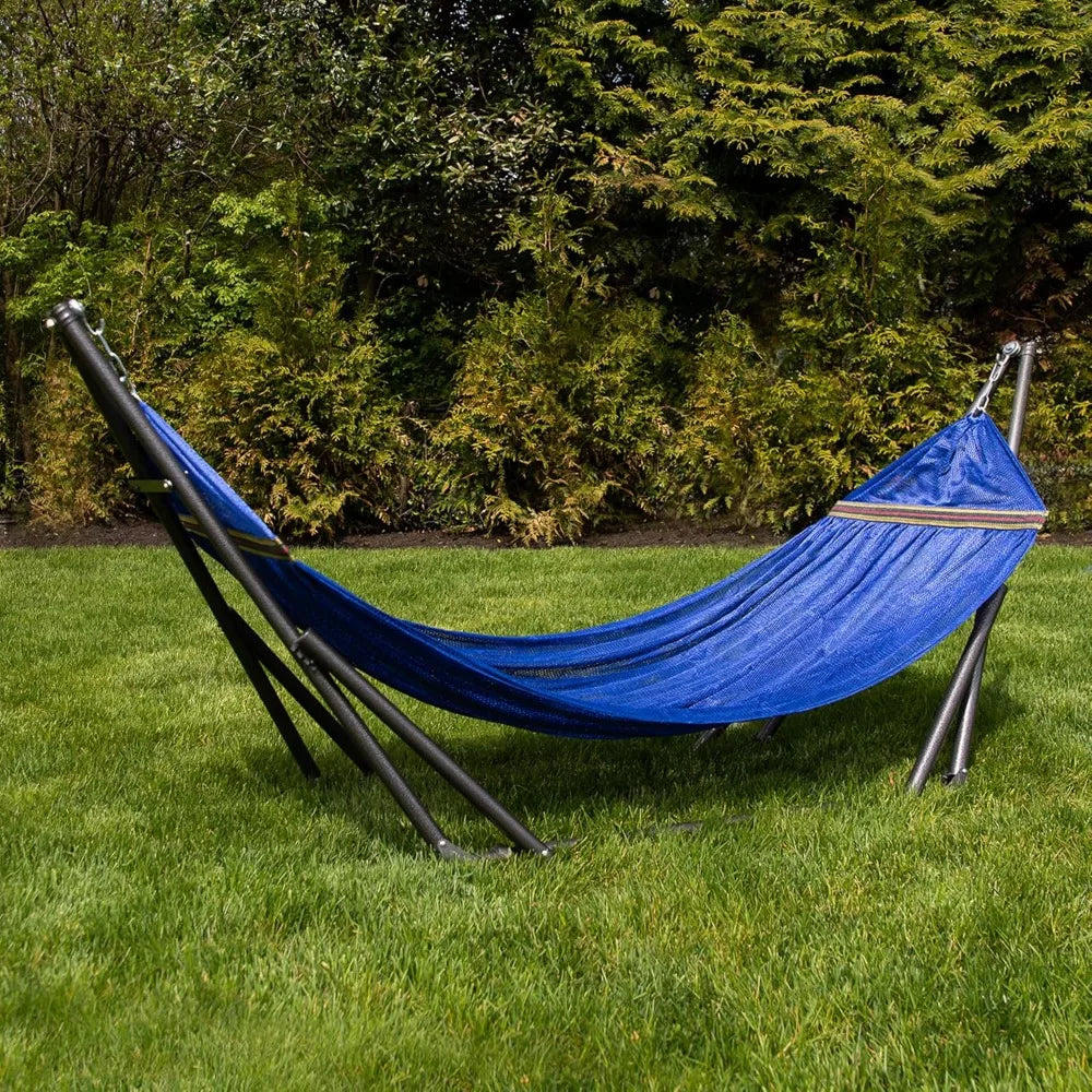 Hammock with Collapsible Steel Stand & Carrying Case Portable & Adjustable Perfect for Camping Beach Summer Patio