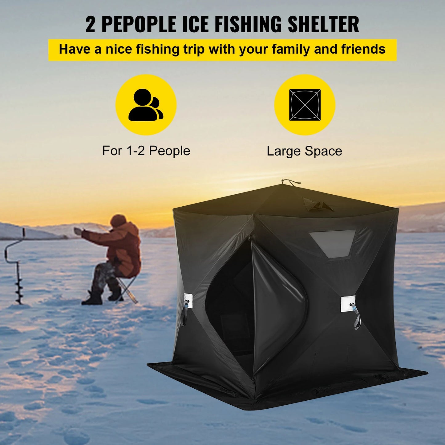 VEVOR Ice Fishing Tent Warm Awning Pop-Up 2-Person Oxford Fabric Waterproof Windproof Canopy for Winter Fishing Camping Hiking