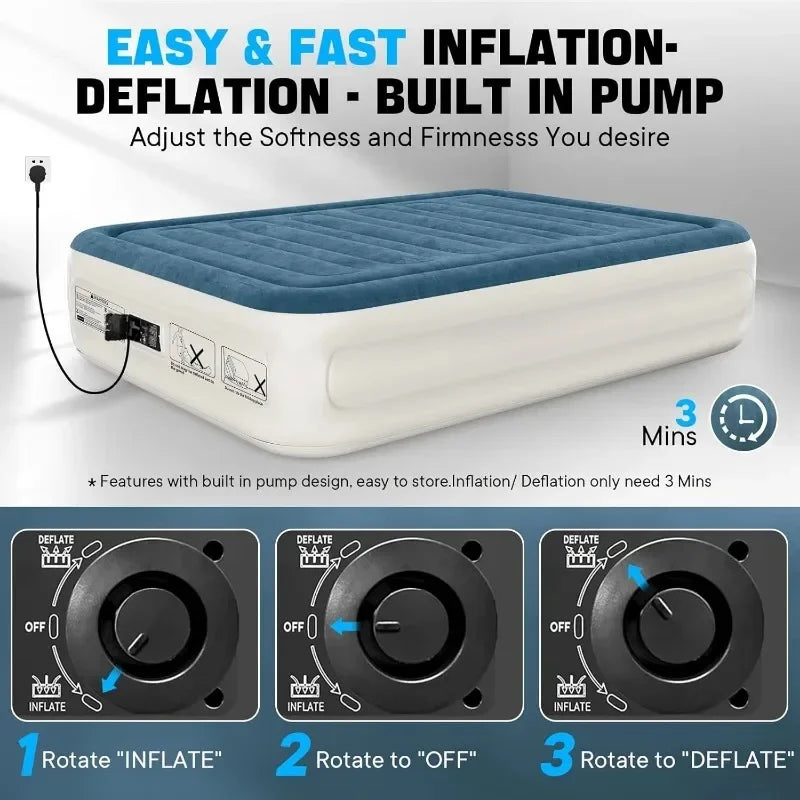 Fast&Easy Inflation/Deflation Inflatable Mattress,Foldable Blow Up Mattress with Storage Bag