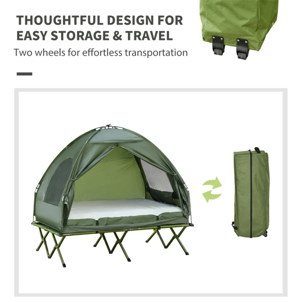 Foldable Camping Cot with Tent, Bedspread and Thick Air Mattress