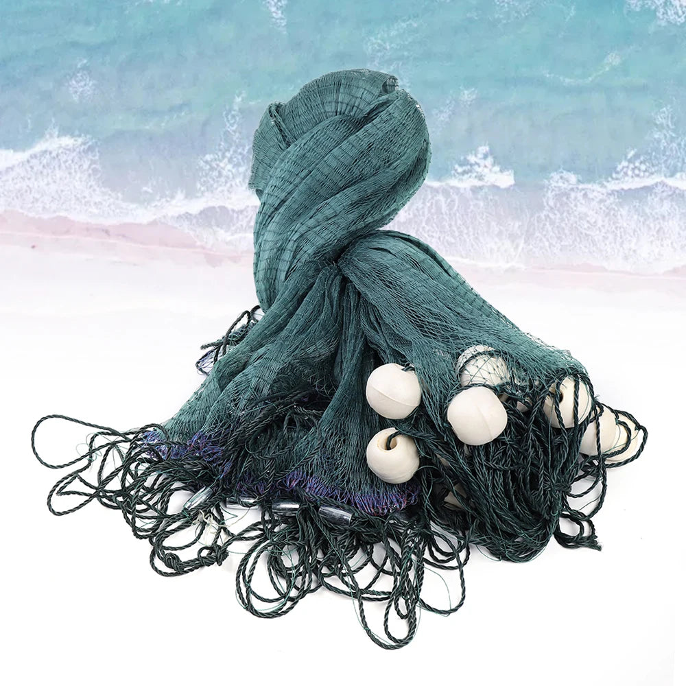 Green Beach fishing net, 2x10m, 3x20m, float, bobbers, lead, hand-made, 10x65ft, 6.5x33ft