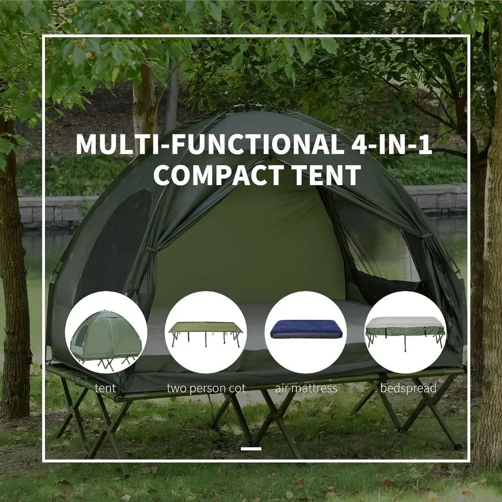 Foldable Camping Cot with Tent, Bedspread and Thick Air Mattress