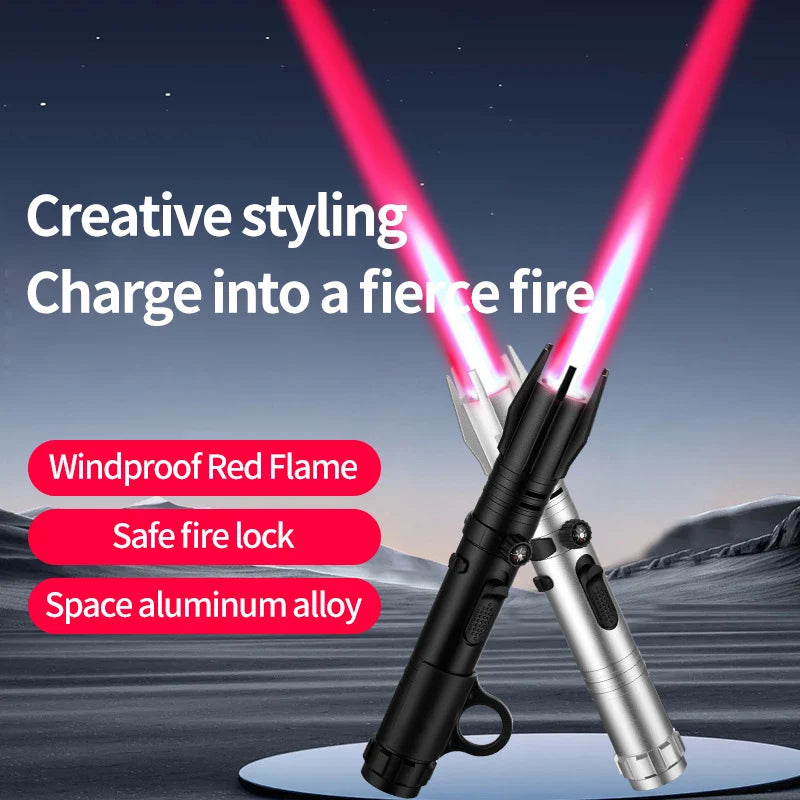 Metal Lightsaber Style Gas Lighter Powerful Red Flame Turbine Jet Torch