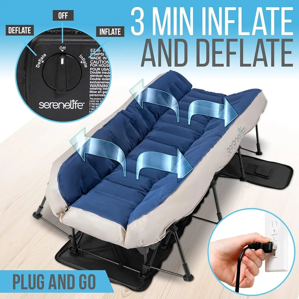 SereneLife EZ Air Mattress with Frame & Rolling Case, Foldable Self-Inflating Air Bed with Built in Pump