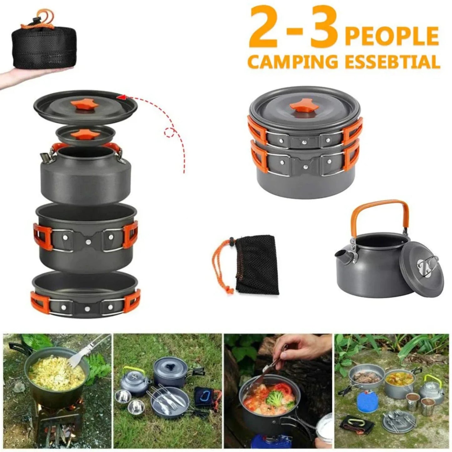 New Camping Cookware Kit Outdoor Aluminum Cooking Set